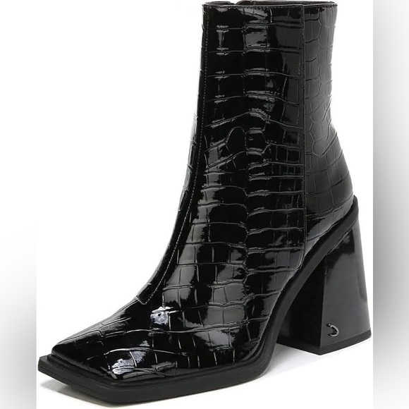 Sam Edelman Circus Women's Layla Black Croc-Embossed Ankle Boots - Picture 2 of 12